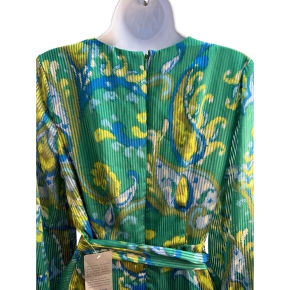 TAHARI ASL Women's Size 4 Wrap Belt Dress Green Paisley Ruffle Print Lined NWT - Picture 8 of 12
